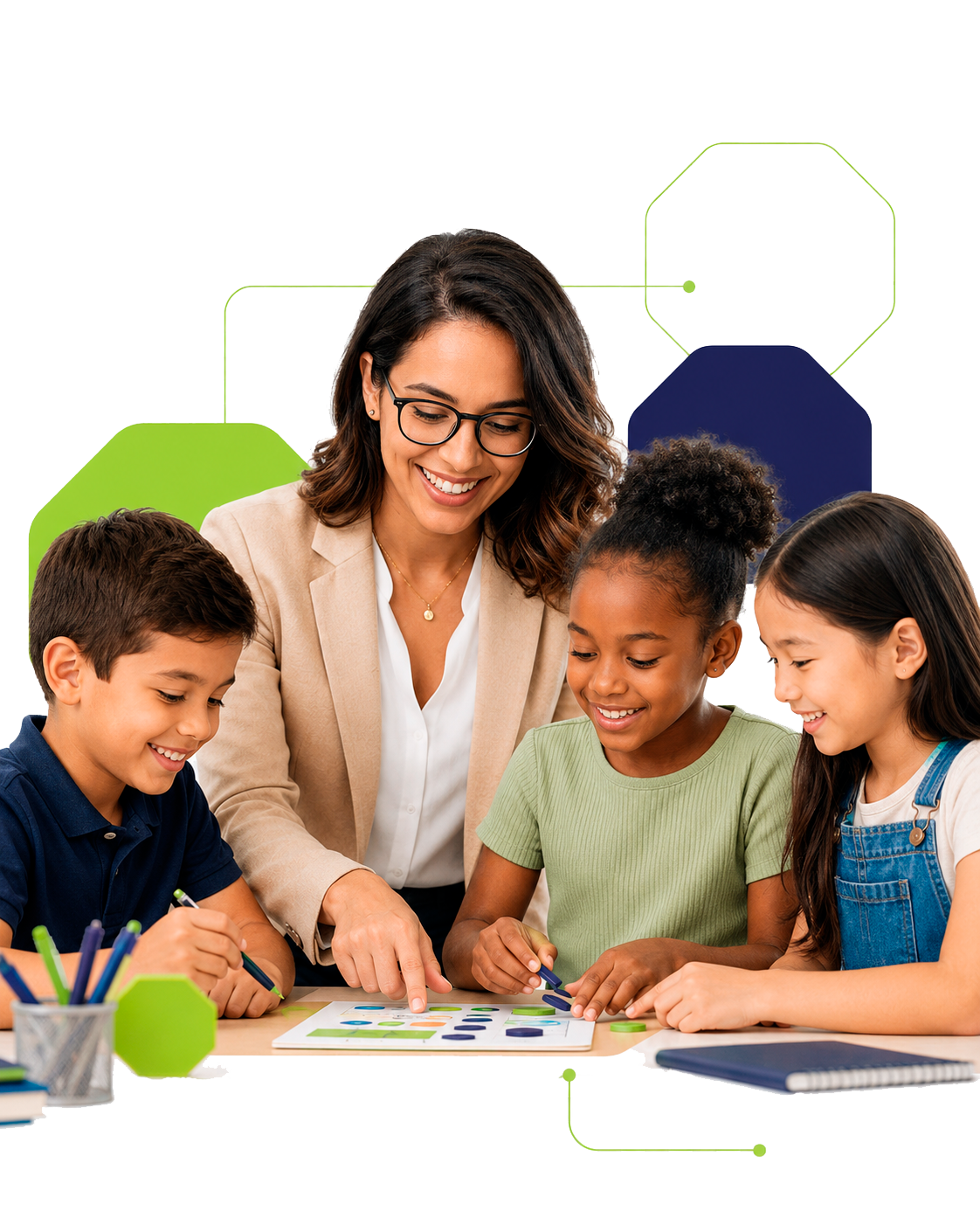 Educadora mediando atividade com estudantes