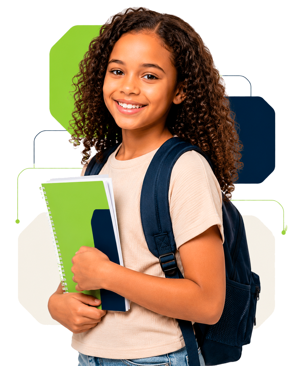 Estudante com materiais escolares representando os princípios da metodologia